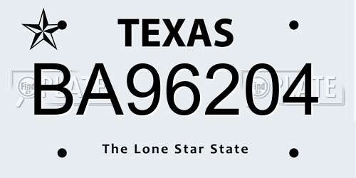 BA96204 Texas License Plate