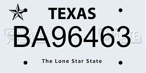 BA96463 Texas License Plate