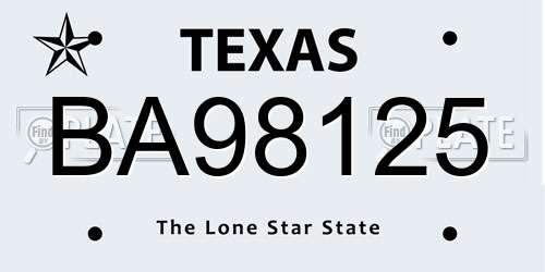 BA98125 Texas License Plate