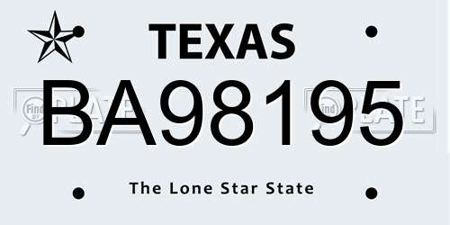 BA98195 Texas License Plate