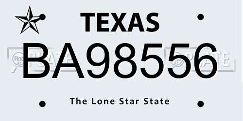 BA98556 Texas License Plate