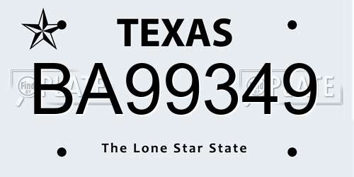 BA99349 Texas License Plate