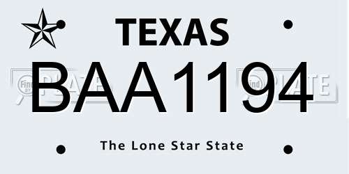 BAA1194 Texas License Plate