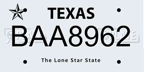 BAA8962 Texas License Plate