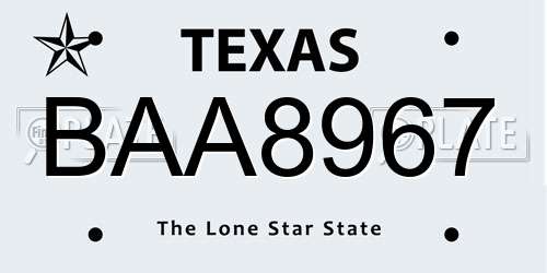 BAA8967 Texas License Plate