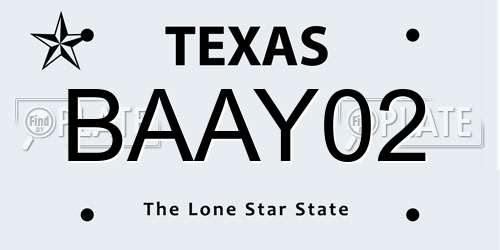 BAAY02 Texas License Plate