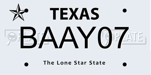 BAAY07 Texas License Plate