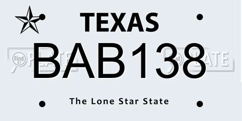BAB138 Texas License Plate