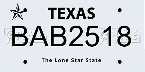 BAB2518 Texas License Plate