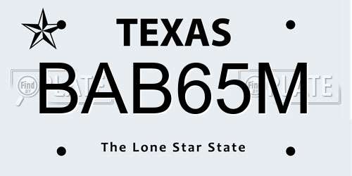 BAB65M Texas License Plate