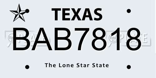 BAB7818 Texas License Plate