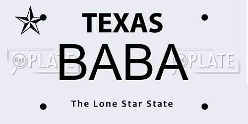 BABA Texas License Plate