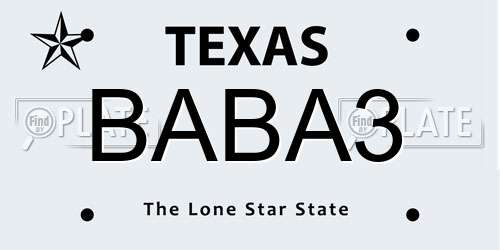 BABA3 Texas License Plate