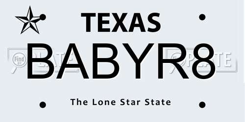 BABYR8 Texas License Plate