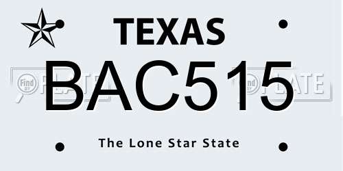 BAC515 Texas License Plate