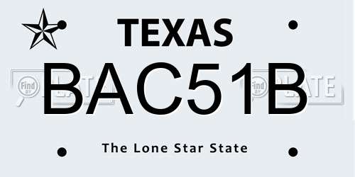 BAC51B Texas License Plate