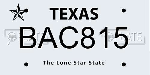 BAC815 Texas License Plate