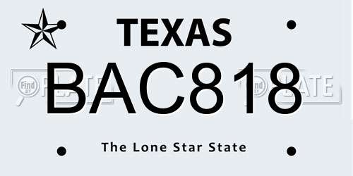 BAC818 Texas License Plate