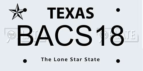 BACS18 Texas License Plate