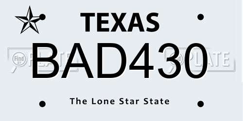 BAD430 Texas License Plate