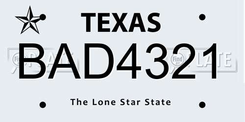 BAD4321 Texas License Plate