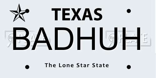 BADHUH Texas License Plate