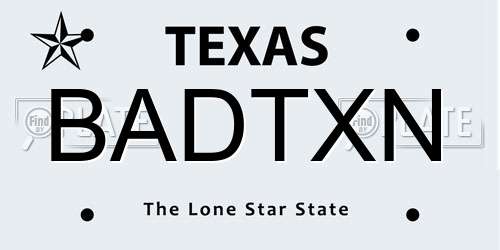 BADTXN Texas License Plate