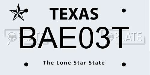 BAE03T Texas License Plate