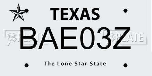 BAE03Z Texas License Plate