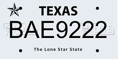 BAE9222 Texas License Plate