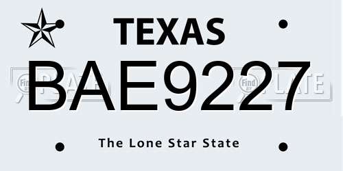 BAE9227 Texas License Plate
