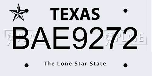 BAE9272 Texas License Plate