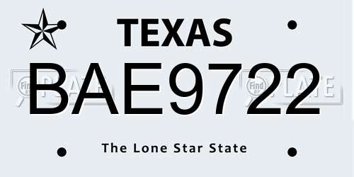 BAE9722 Texas License Plate