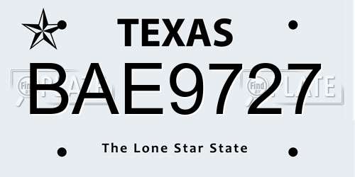 BAE9727 Texas License Plate