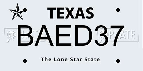 BAED37 Texas License Plate