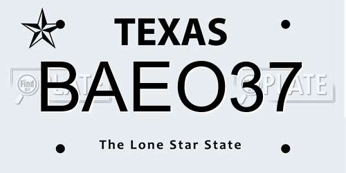 BAEO37 Texas License Plate