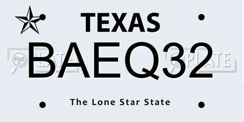 BAEQ32 Texas License Plate