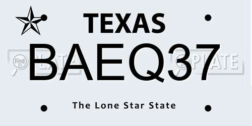 BAEQ37 Texas License Plate