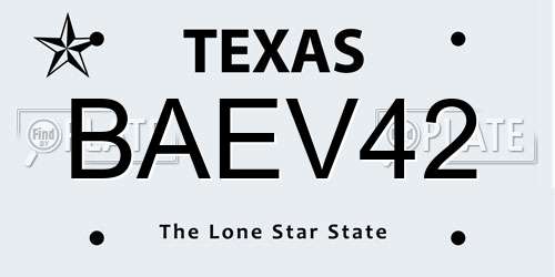 BAEV42 Texas License Plate