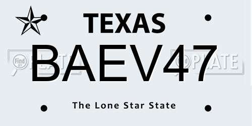 BAEV47 Texas License Plate