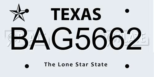BAG5662 Texas License Plate