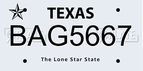 BAG5667 Texas License Plate