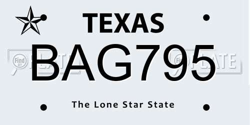 BAG795 Texas License Plate