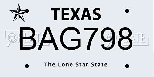 BAG798 Texas License Plate