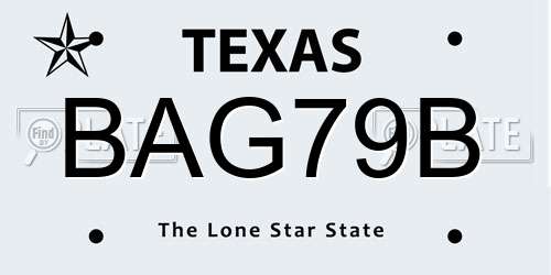 BAG79B Texas License Plate