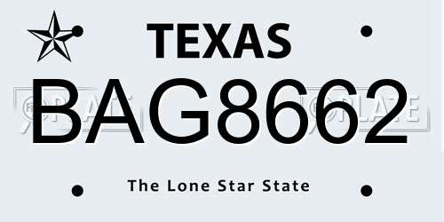BAG8662 Texas License Plate