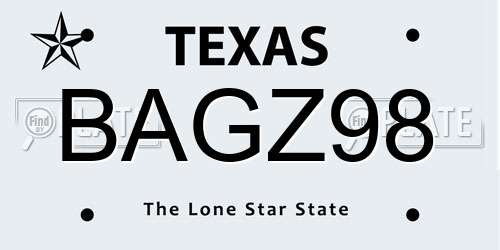 BAGZ98 Texas License Plate