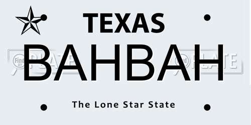BAHBAH Texas License Plate