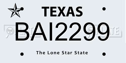 BAI2299 Texas License Plate