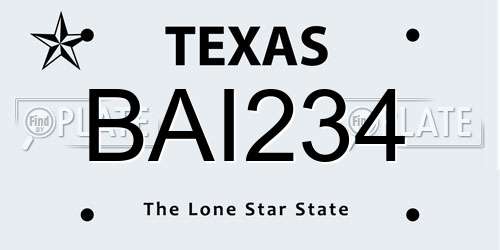 BAI234 Texas License Plate